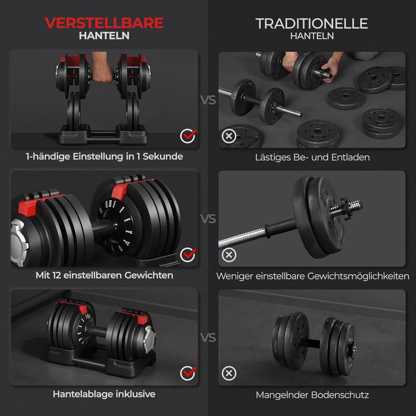 Yaheetech Verstelbare Halterset - 18/24/40 kg - 3-in-1 - 12 Gewichtsstanden - Korte Halter, Kettlebell en Lange Halter