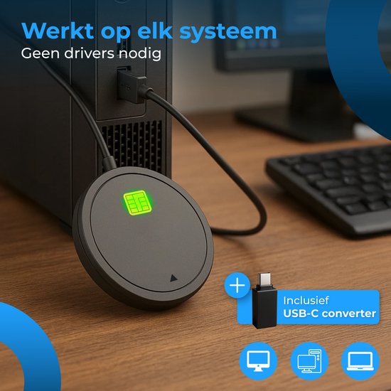 Nuvance Id Kaartlezer - eID Reader België - Voor Belgische Identiteitskaart, Bankkaart & Bedrijfspas - Identiteitskaartlezer Usb