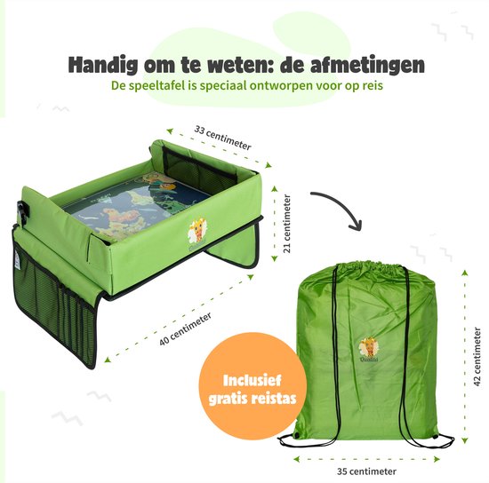 Qualita® Reistafel voor Kinderen Groen – Tablet Houder Auto - Autotafel – Speeltafel Auto – Auto organizer Kinderen - Tekentafel Auto – Opvouwbare Reistafel -