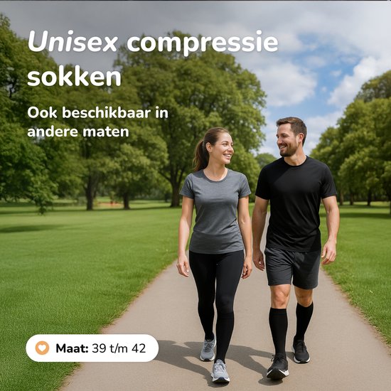 Alyze Compressie kousen - 2 paar - maat 39-42 - Steunkousen - Compressie sokken voor Hardlopen, Wandelen, Vliegtuig - Zwart