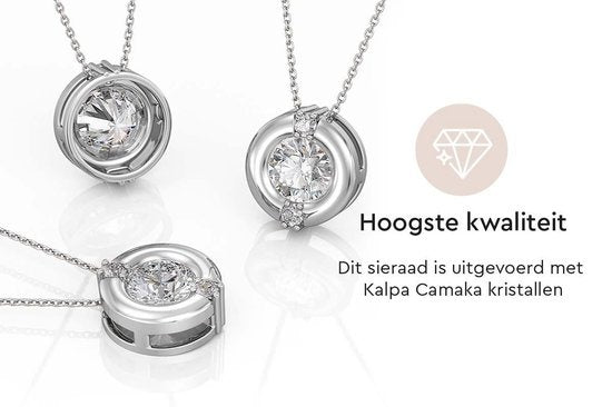 Yolora Dames Ketting met Ronde Hanger - Kalpa Camaka Kristal - Zilverkleurig - 18K Witgoud Verguld - Vrouwen Collier Zilver - Sieraden - Luxe Giftbox Geschenkdoos - Cadeau doos - Exclusieve Geschenkverpakking - Mooie Cadeauverpakking