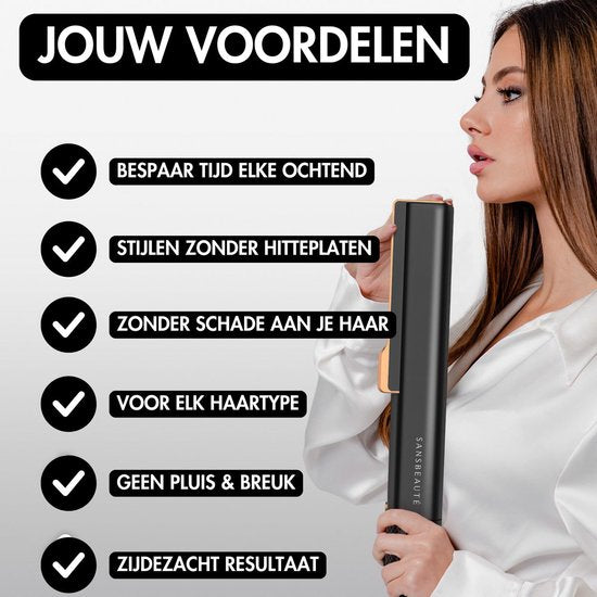 Sansbeauté® Sanstraight Stijltang Wet-to-Dry met Reisetui - 2 in 1 - Haardroger & Stijltangen - Coldshot - 80℃ t/m 140℃ - Hair Straigthener - Haartang - Haar stijltang - Lisseur Cheveux - Alternatief Stoomstijltang