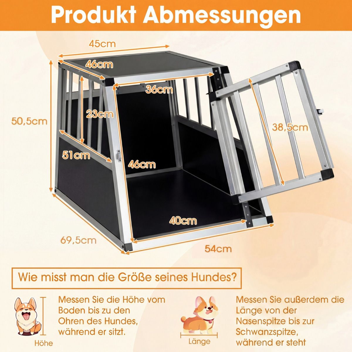 Coast Dierenvervoerbox - afsluitbare deur - uitneembare scheidingswand - aluminium - 69,5 x 54 x 50,5 cm - zilver en zwart
