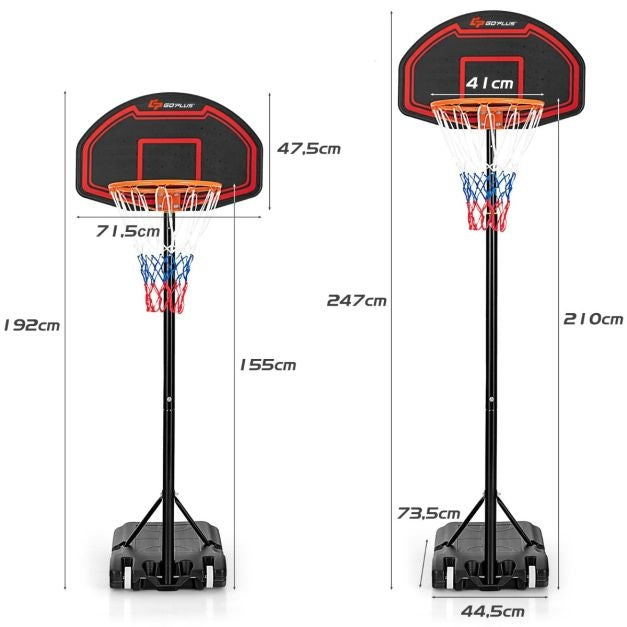 Coast Basketbalstandaard - Hoogte Versetlbaar - 192cm-247cm - Zwart/Rood