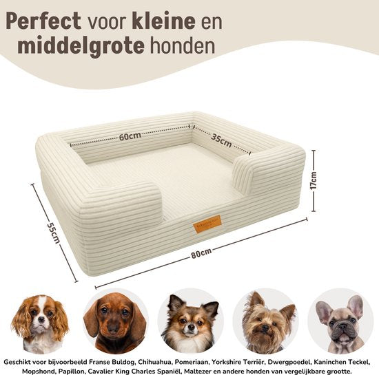 By Cee Cee Orthopedische Hondenmand – Orthopedisch Hondenkussen – Hondenbed – Ribstof - Voor Kleine Honden - Beige - 80x55