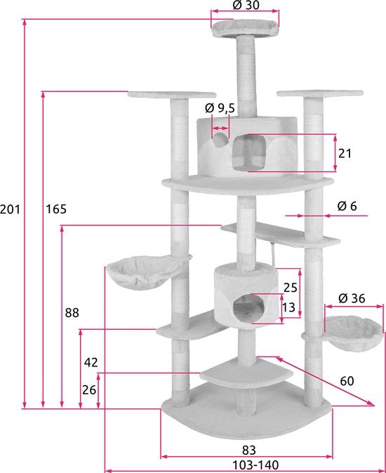 tectake® - Krabpaal Fippi grijs/wit - 402184 - kattenkrabpaal - kattenpaal