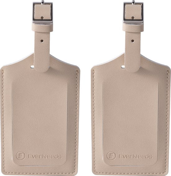 Bagagelabels PU Leer – Set van 2 – Koffer Tags – Stijlvolle Reistag – Crème