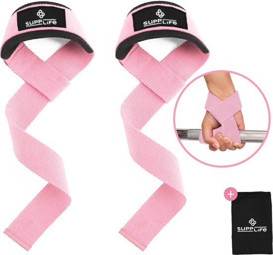Supplife Lifting Straps - Gewichtheffen Straps - Gym - Lifting Grips / Hooks - Fitness, Powerlifting, Crossfit & Krachttraining - Workout - Deadlift Straps - Roze
