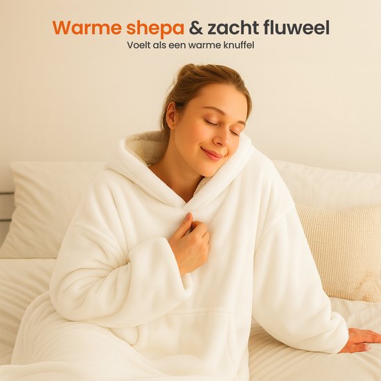 Goliving Fleece Deken - Hoodie - Mouwen - Wit - Maat one size fits all