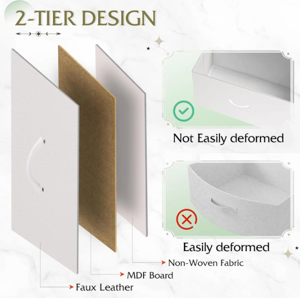 WLIVE Nachtkastje 2 Stoffen Lades - Wit - Metalen Frame - 39,8 x 29,8 x 63,1 cm