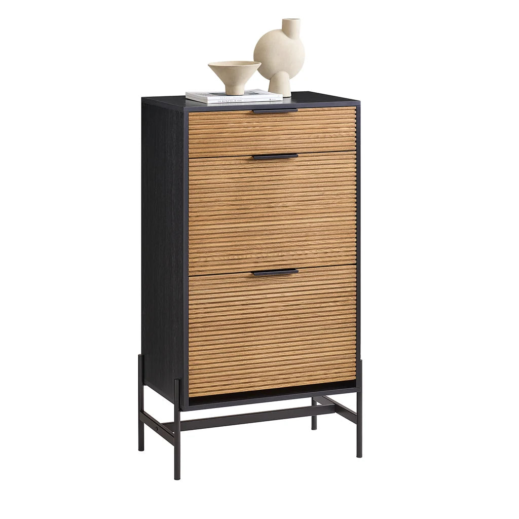 SoBuy HFSR03-SCH Schoenenkast Halmeubel met 1 Lade en 2 Kleppen voor Entree en Hal