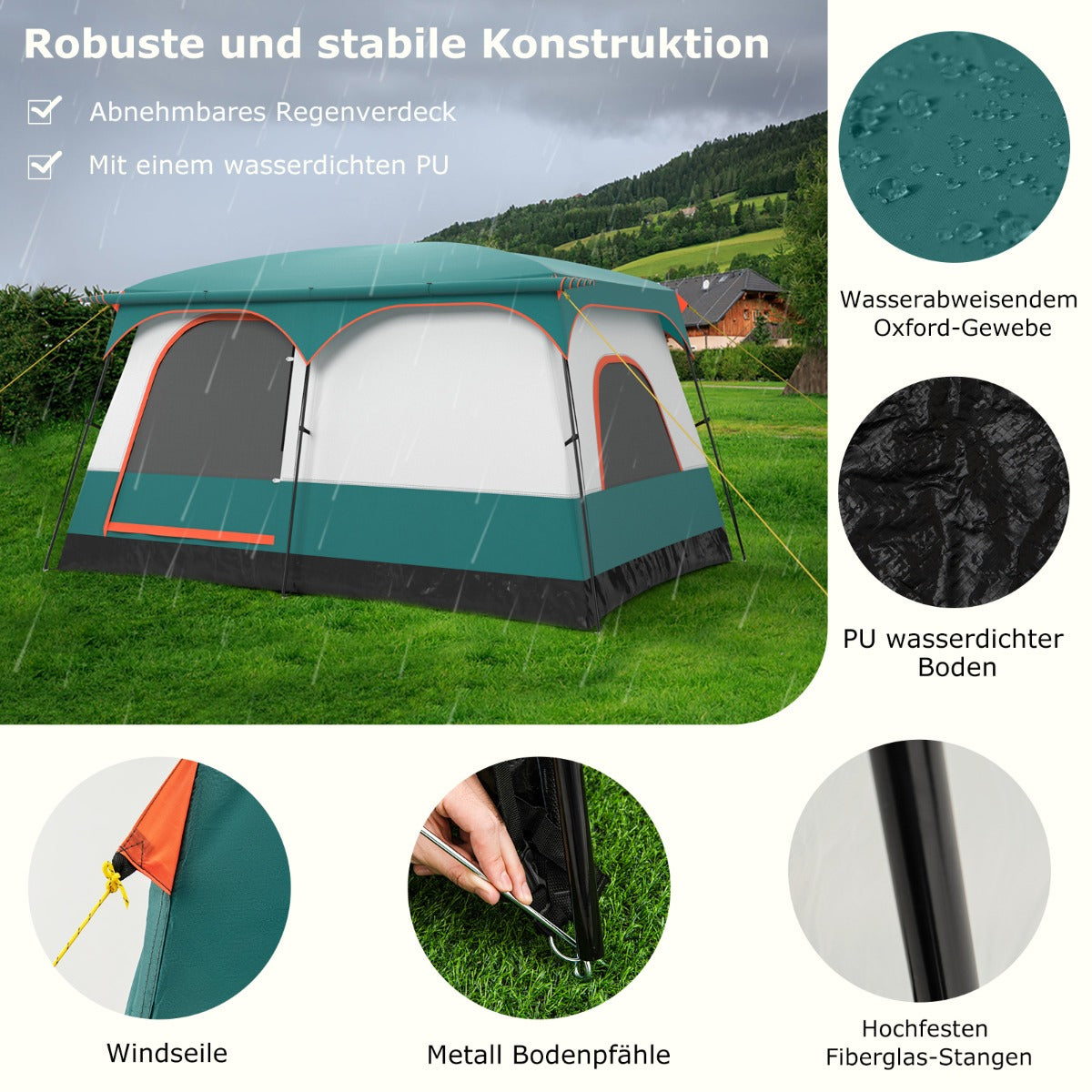 Coast Familietent met Luifel - 2 Kamers - 2 Ingangen - 380 x 260 x 190 cm - Groen