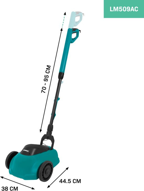 VONROC Mini Elektrische Grasmaaier – 350W – 22 cm – Maaien en mulchen in één - Drie instelbare maaihoogtes: 30mm, 40mm, 50mm – Incl. reinigingstool