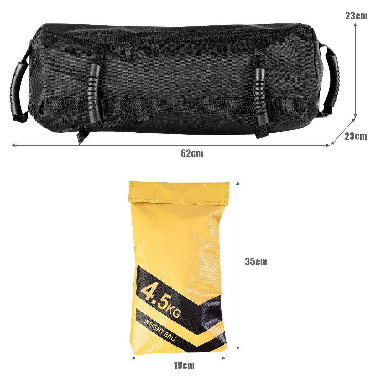 Coast Powerbag Trainingszandzak - verstelbaar gewicht - 6 handgrepen - zwart/geel