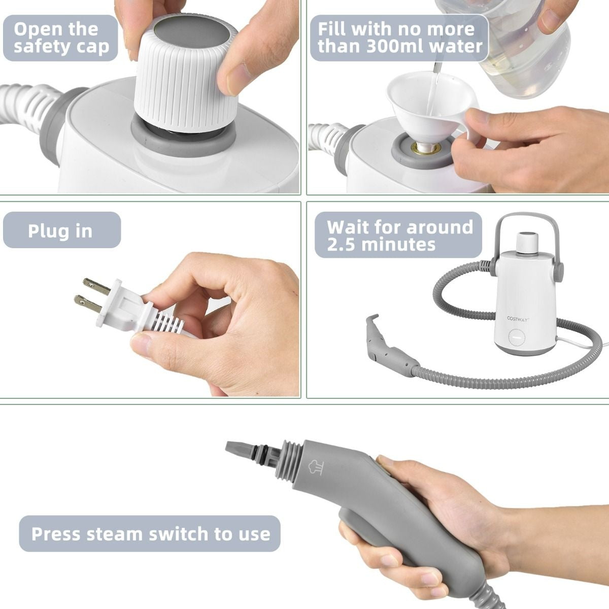 Coast Handstoomreiniger - 1000W - 300ml - Incl. 10 Accessoires - Grijs/ Wit
