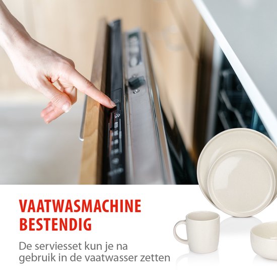 alpina Serviesset 16-Delig - Bordenset 4 Persoons - Aardewerk Servies - Ontbijtborden, Dinerborden, Kommen en Mokken - Magnetron en Vaatwasser Bestendig - Créme