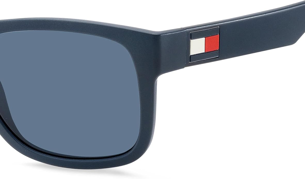 Tommy Hilfiger TH1556/S Rechthoekige Zonnebril - Blauw/Rood/Wit Montuur - Blauwe UV400 Polycarbonaat Lenzen