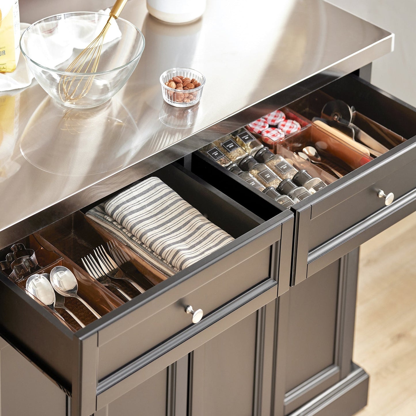 SoBuy - Keukeneiland met Uitbreidbaar Werkblad - 115x92x46-71 cm - Zwart