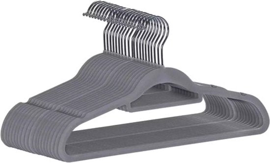 Set van 100 Fluwelen Kledinghangers – Grijs – Antislip – 360° Draaibare Haak