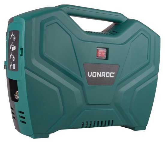 VONROC Draagbare Compressor – 1100W – 8 bar – Olievrij – 180 l/m – Incl. 11 accessoires