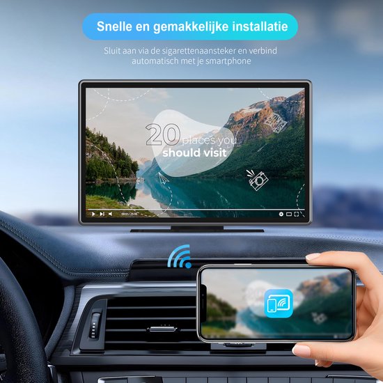 Strolox Carplay scherm 9 inch - Geschikt voor Apple carplay & Android Auto - Draadloze - Navigatiesysteem - Universeel Auto Stereo Bluetooth - USB-C aansluiting - 2 montage beugels - 2024