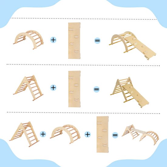 Sunny Charlie 3-in-1 Klimrek van hout Naturel– Montessori speelgoed - Klimboog - Klimdriehoek - FSC Mix
