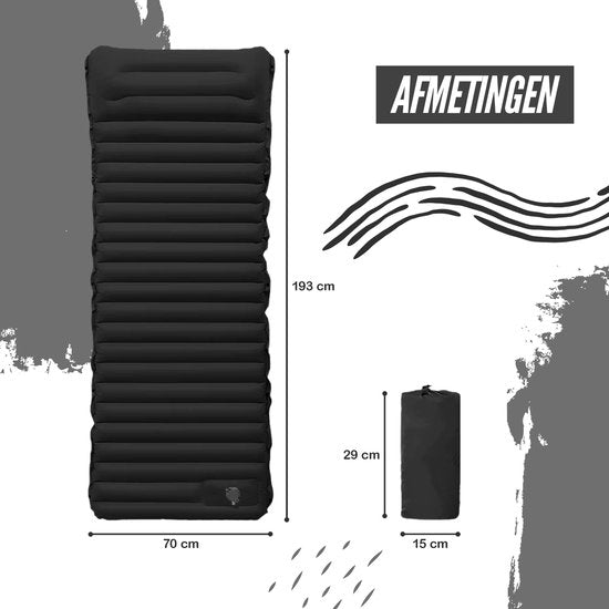 Ever Trex Slaapmat Comfort - 193x70x10cm - Ingebouwde Pomp - 1 Persoons - Camping Matras - Zelfopblaasbaar - Zwart