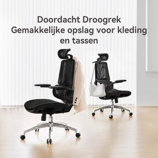 SIHOO M59AS Ergonomische Bureaustoel - 3D Verstelbare & 90° Opklapbare Armleuningen - Dubbele Rugleuning met Adaptieve Lendensteun - Zadelvormig Zitkussen - Hoogwaardig Mesh - BIFMA/SGS Gecertificeerd - Tot 150kg - 43.5x50.5x101.6cm——Zwart