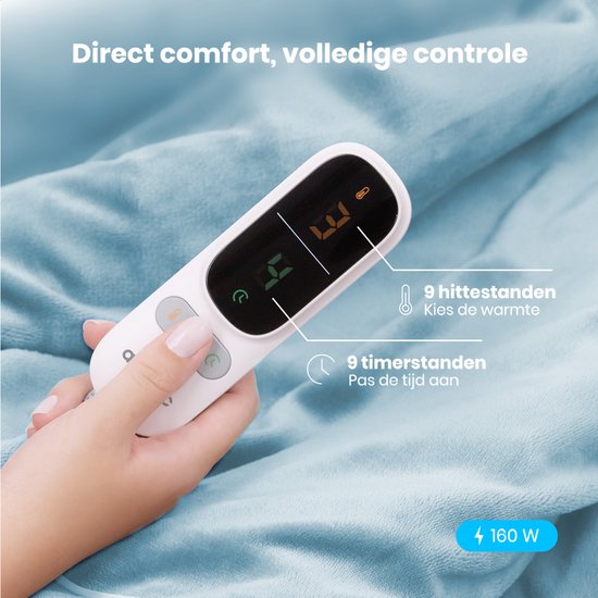 Auronic Elektrische Deken - 200x180cm - Warmtedeken - 2 Persoons - Sherpa Fleece - 9 Hitte en Timerstanden - Bovendeken - Verwarmingsdeken - Lichtblauw