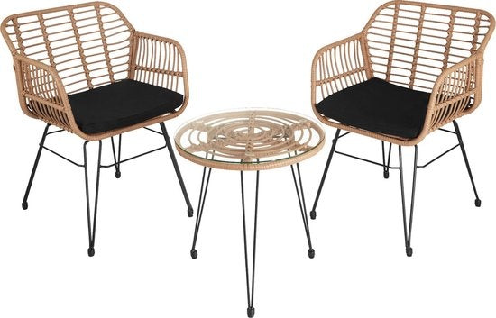 tectake® - outdoor wicker zitgroep, meubel voor 2 personen, 3-delig. Bistroset, balkonmeubel, tuinmeubelset met 2x stoelen + tafel, kleine lounge weerbestendig voor tuin, balkon of terras - natuurkleur - poly-rattan