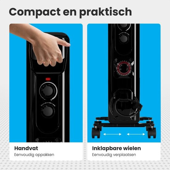 Auronic Olieradiator - Elektrische kachel - Thermostaat - Timer - 3 Standen - tot 1500W Heater - Zwart