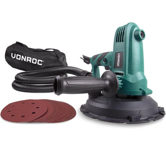 VONROC DS501AC Schuurmachine – 750W – Ø180 mm Schuurzool – Met Stofafzuiging - Slang - Opvangzak - 8 Schuurvellen