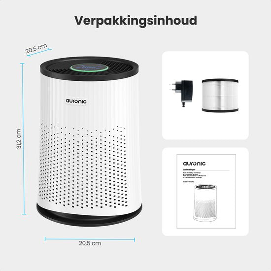 Auronic Luchtreiniger Compact Pro - Met HEPA 13-filter - 150 m³/u - 30 m² - Aromatherapie functie - 3 Standen - Air Purifier - Wit
