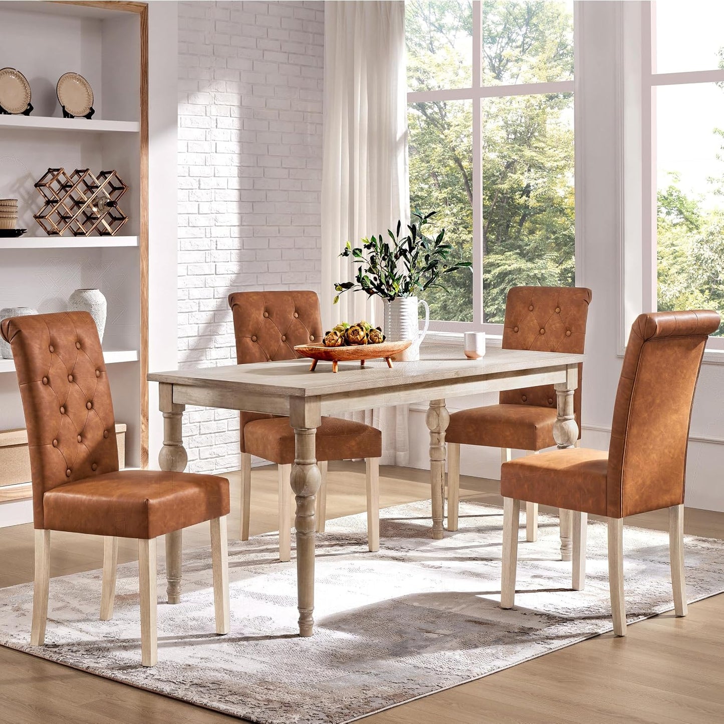 Yaheetech Eetkamerstoelen Set van 2 – Gestoffeerde Keukenstoelen met Hoge Rugleuning – 62 x 45,5 x 98,5 cm – Bruin
