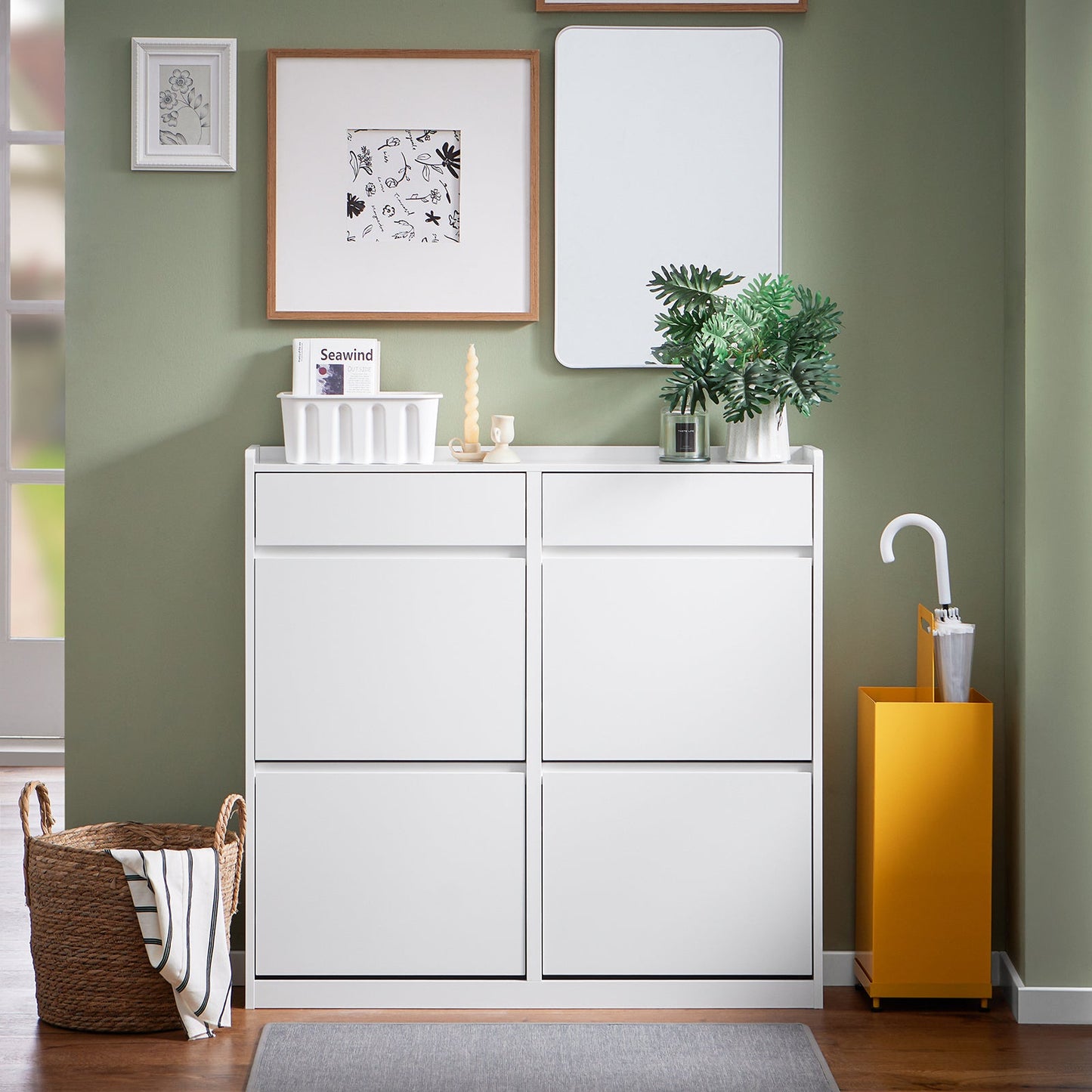 SoBuy Schoenenkast - FSR169-W - Incl. 4 kleppen - 98 x 95 x 19 cm - Wit