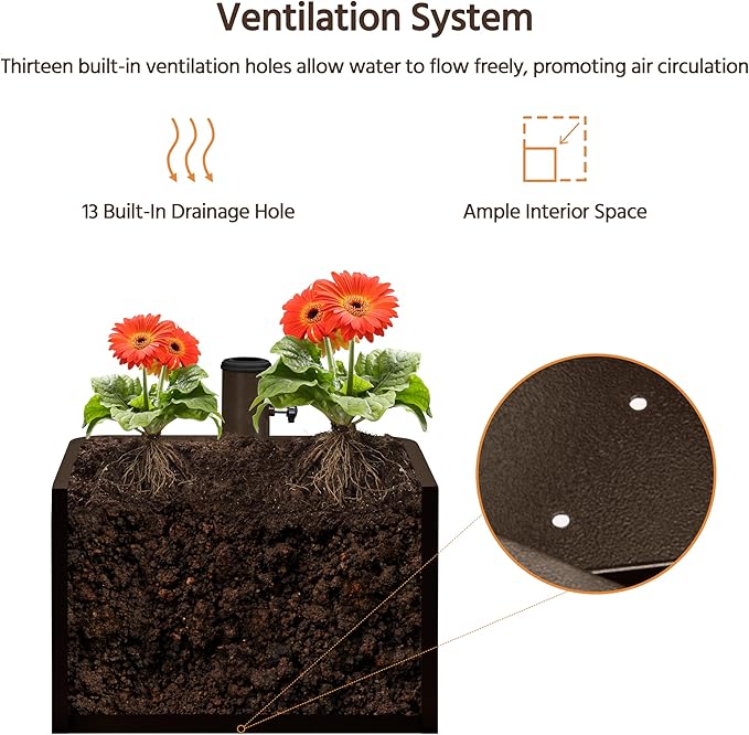Yaheetech Verrijdbare Parasolvoet Vulbaar 330 lbs - Bruin - Met Plantenbak en Wielen