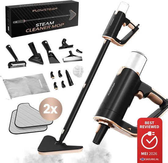 FLOWSTEAM® Luxe Stoomreiniger - 13 Opzetstukken - 120° Stoom – Tapijtreiniger – Vlekkenreiniger – Zetelreiniger - Handstoomreiniger – 5M Snoer - Inclusief 2 Microvezeldoekjes