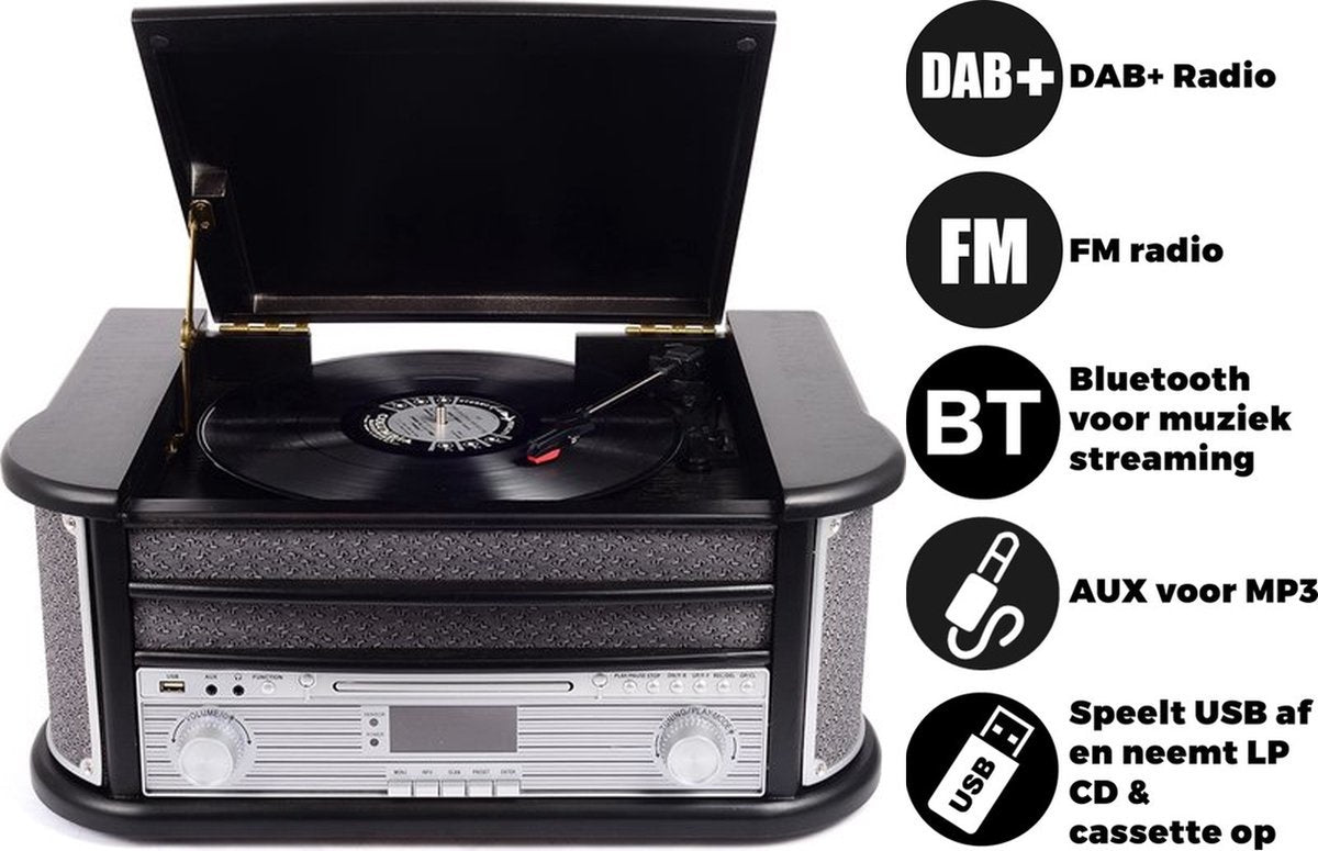 Denver Retro Platenspeler - Ingebouwde Speakers en Versterker - DAB Radio - Radio CD Speler - MRD51 - Hout