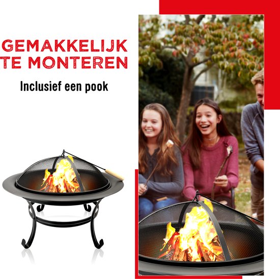 BBQ Collection Vuurschaal - Vuurkorf met Vonkenscherm - Buitenhaard 77 x 17 x 76 cm - Tuinhaard met Handvaten - Terrashaard voor Brandhout - Terras- en Tuinkachel voor Kampvuur - Carbon Staal