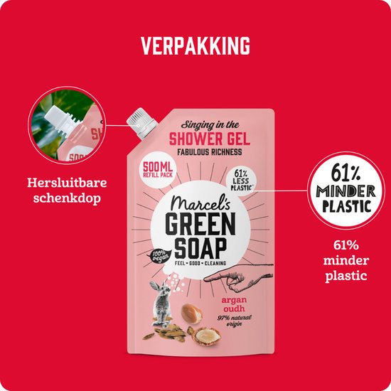 Marcel's Green Soap Douchegel Navulling - Argan & Oudh - 6 x 500ml