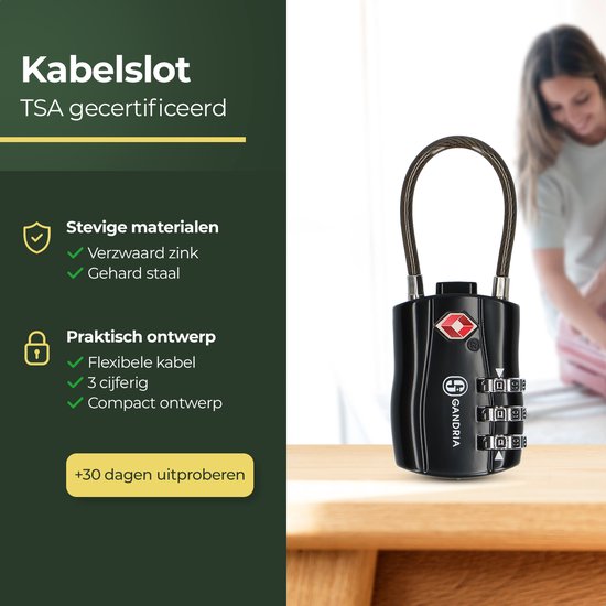 Gandria Hangslot voor op Reis - TSA Slot - Reisslot 2 Stuks - Cijferslot met 3 Cijfers - Kofferslot 3 Cijferig - Zinc Alloy Staal
