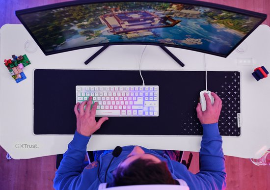 Trust GXT 709W Luminus Gaming Bureau - RGB Verlichting – Bekerhouder – Headset houder - Wit