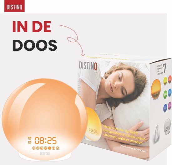 DistinQ Wake-Up Light – Wekkerradio met dubbele wektijd – Slaaphulp met USB aansluiting