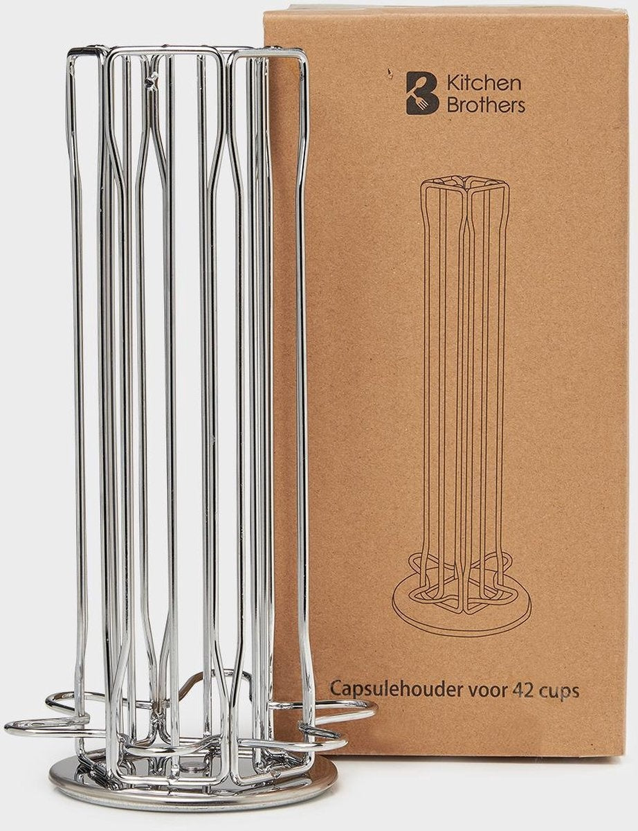 KitchenBrothers Capsulehouder - Koffiecups houder - Geschikt voor Nespresso - 42 Cups - Draaibaar - RVS