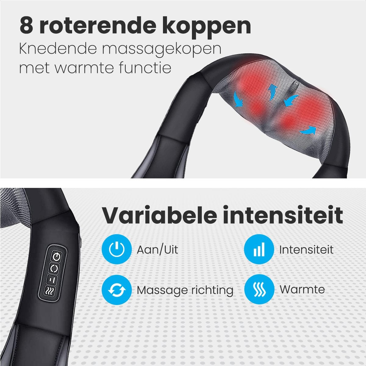 Auronic Shiatsu Massagekussen - Elektrisch Nekmassage Apparaat - Infrarood - Inclusief Draagtas - Zwart/Grijs
