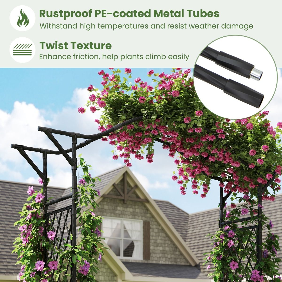 Coast Rozenboog metaal - klimrek voor tuinplanten - poortboog - zwart - 170 x 39 x 210 cm