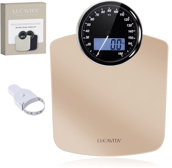 LUCAVITA® Personenweegschaal Dual Display Retro met Meetlint Lichaam - Digitaal - Analoog - Analoge - Beste Koop - Vintage