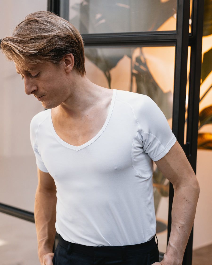Fibershirts Anti Zweet Shirt Diepe V-hals - Wit - M - Heren