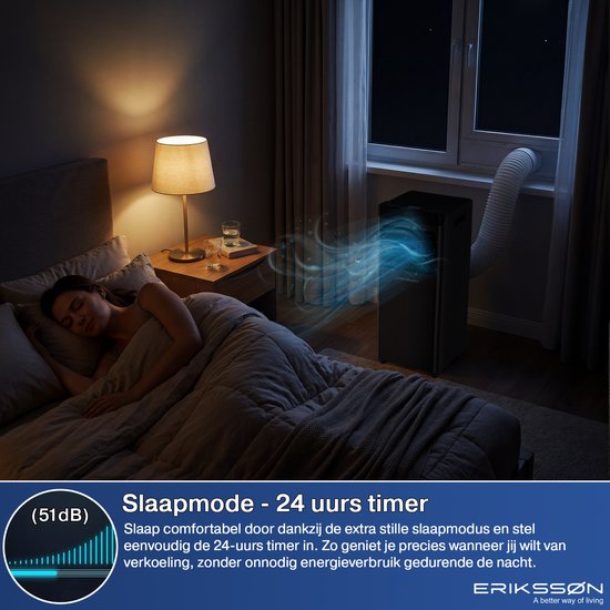 Erikssøn Mobiele Airco - 10.000 BTU - Incl. Raamafdichtingskit - Tot 30m² - 4-in-1 - Airconditioning - Ventilator - Ontvochtiger - Zwart