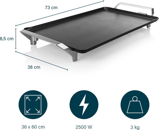 Princess Bakplaat 103120 - Table Chef Premium - Grillplaat - Gourmet - Groot 60x36 cm - 2500W - Regelbare thermostaat - 1.5 meter snoer - Teppanyaki - Dubbel verwarmingselement - Extra snel warm